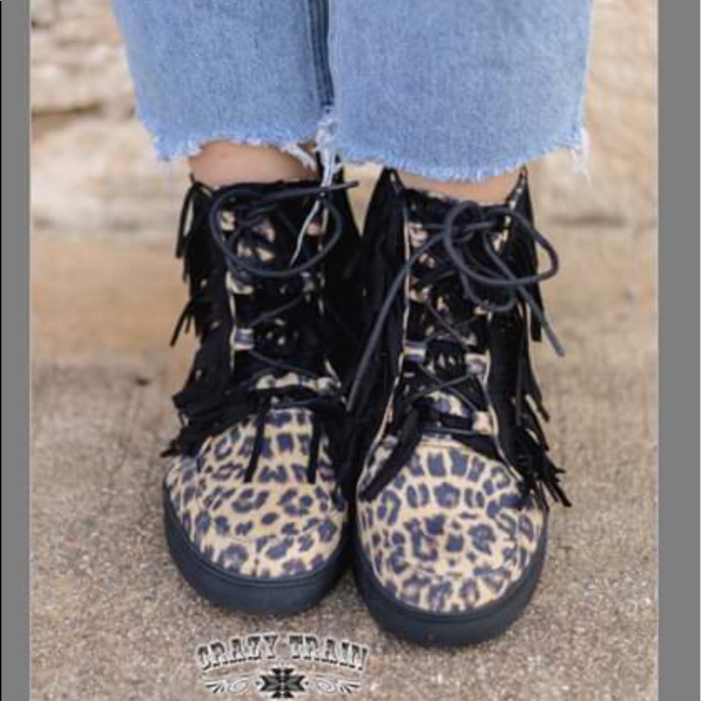 🍁SALE🍁. 🤎♠️ Crazy Train Just My Luck Leopard Chucks Fringe Only 2 Pairs Left